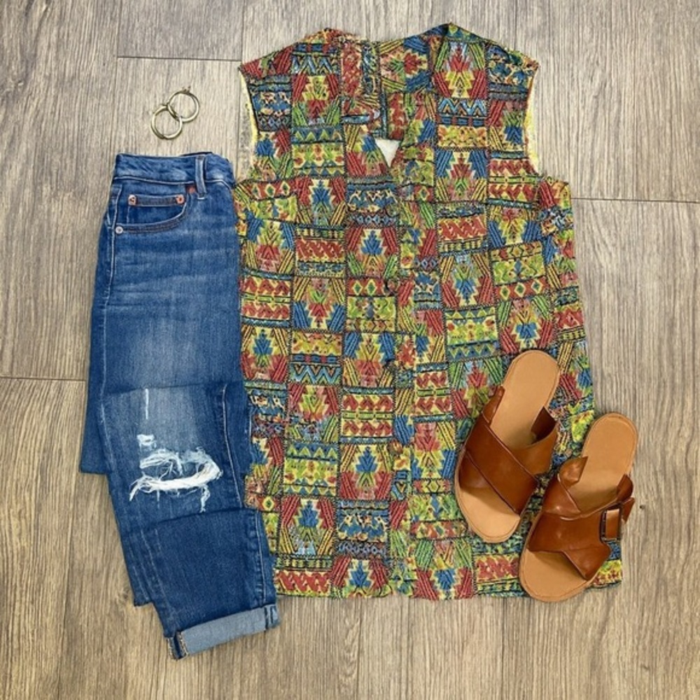 Vintage Colorful‎ Geometric Tapestry Vest Sleeveless Festival Hippie
